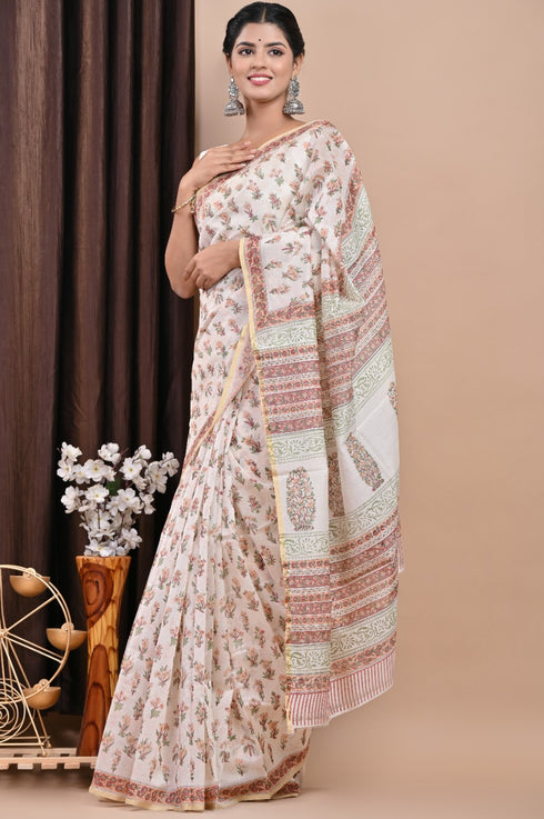 Elegant Hand Block Print Chanderi Silk Saree (CHSAR22)
